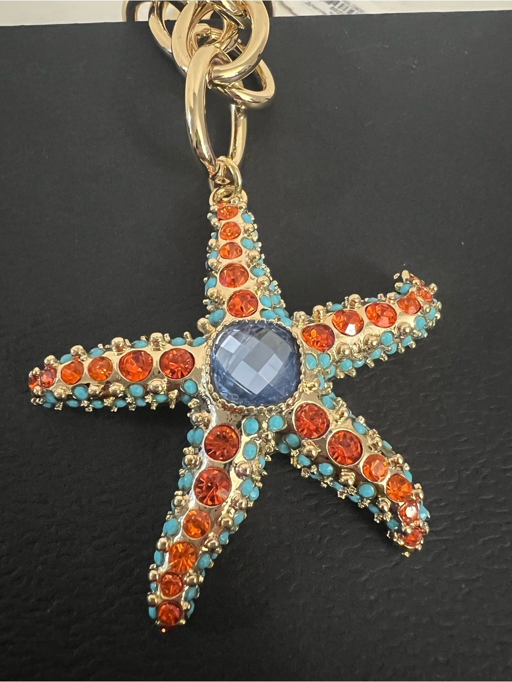 Betsey Johnson Gold-Tone Chain Necklace with Orange & Aqua Starfish Pendant - Picture 14 of 16